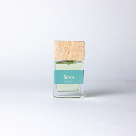 Shhh by DRYF, a handcrafted unisex fragrance blending sea salt, creamy coconut, santal, and amber for a calming, ocean-inspired scent.